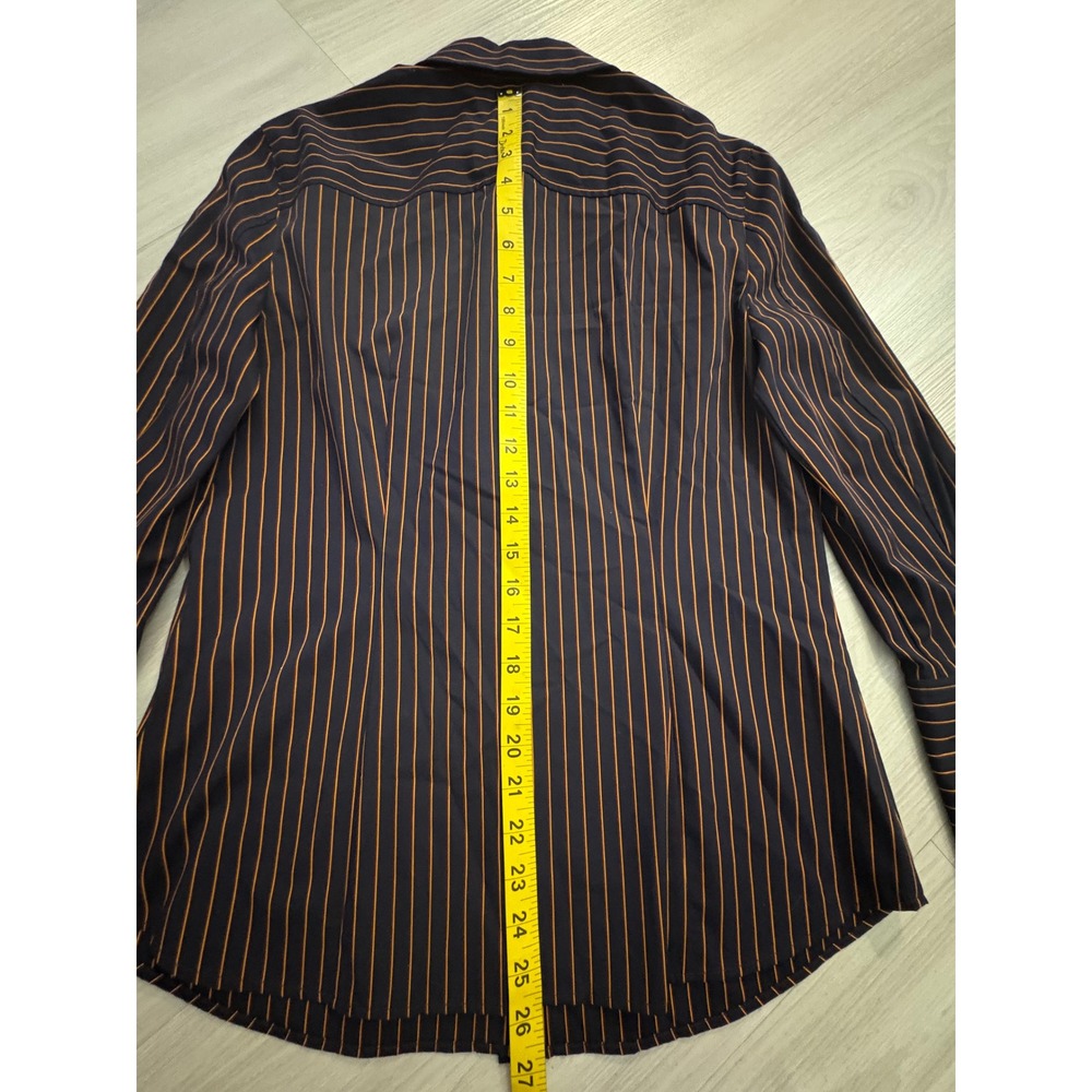 Lafayette 148 New York Women Shirt Navy Orange Striped Bell Cuff Button Down 4 - Picture 8 of 12
